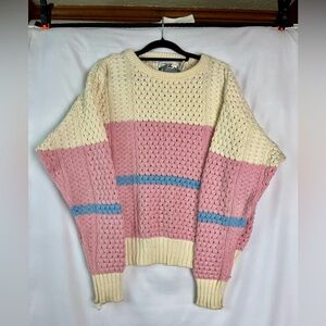 Vintage Seychelles Cream, Pink, and Blue Knit Sweater